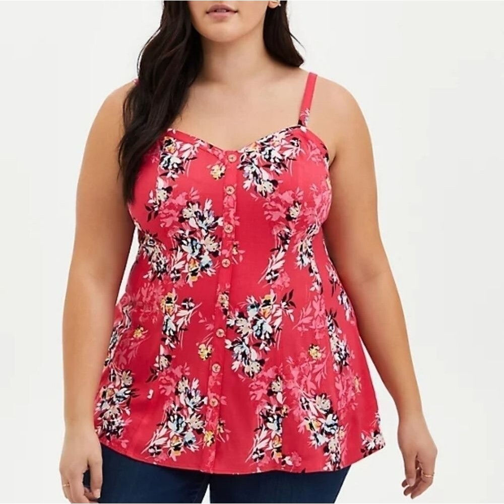 Torrid fit and flare rayon slub floral cami camisole 1/1x